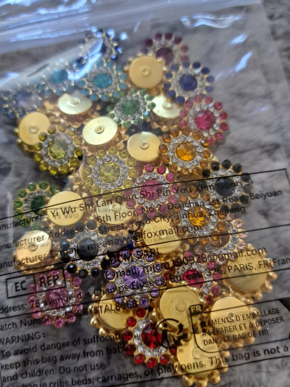 Gold-Tone Multicolor Rhinestone Floral Embellishments